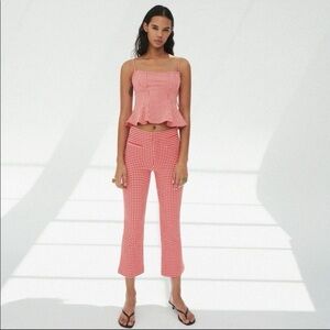 Zara Red & Pink Gingham Cropped Flare Pants Size Medium